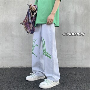 主推款直筒宽松水洗牛仔裤高街潮刺绣长裤313A-1-NZ001-P55控68图片