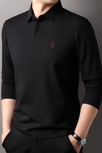 F83066莫代尔含羊毛拉链门襟翻领长袖POLO磨毛保暖刺绣LOGO图片