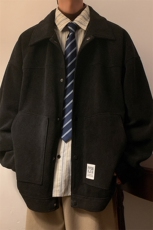 秋新简约休闲翻领立体贴袋宽松青少年白搭夹克上衣外套J501-P70，男装夹克，电商A001-1