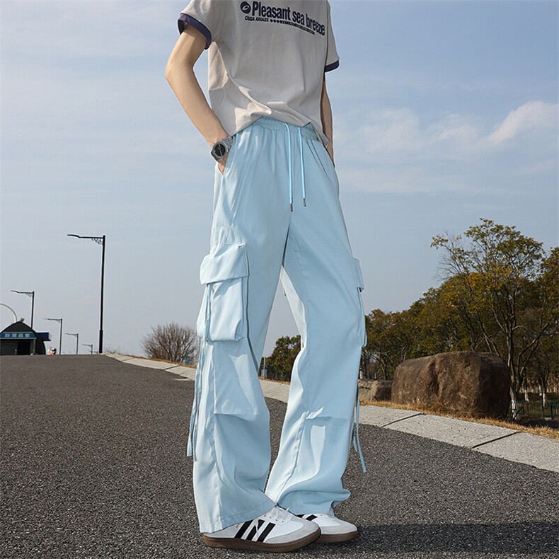 8XL-M工装裤男冰丝垂感降落伞速干休闲阔腿美式运动裤夏K9134P48,男装休闲裤,电商D206-1