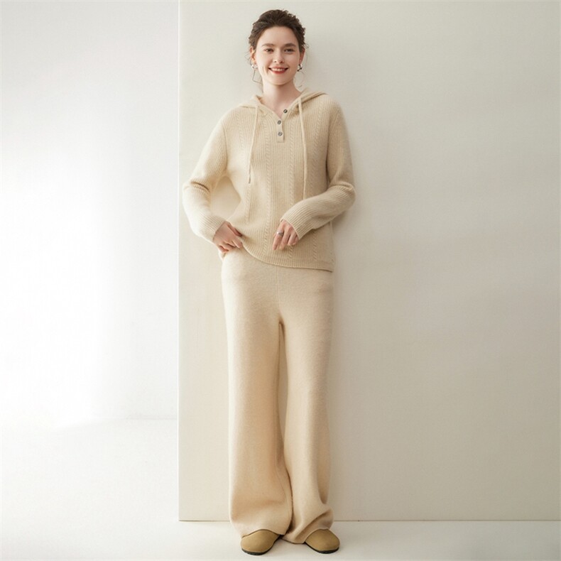 2025年秋季新款百搭女士抽绳连帽衫，女装羊绒衫，纳丰羊绒