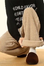 简约纯色羊羔绒休闲棉裤女冬季宽松百搭直筒裤5D2121-TP3569，男装棉裤，电商A102