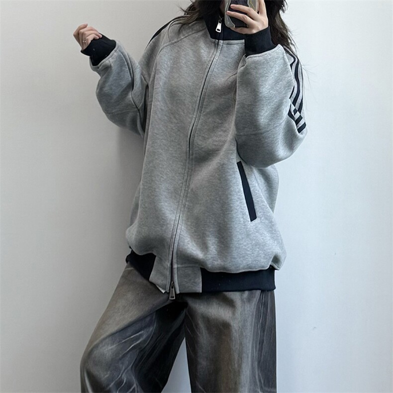 抖音得物高品质26春装美式高街重磅结构拼接织带立领卫衣外套CM42图片