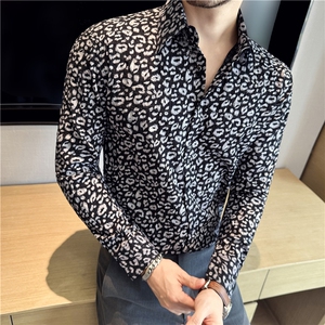 高品质尼龙夹层立体花衬衫男长袖设计感波点衬衣男黑色C999-P67图片