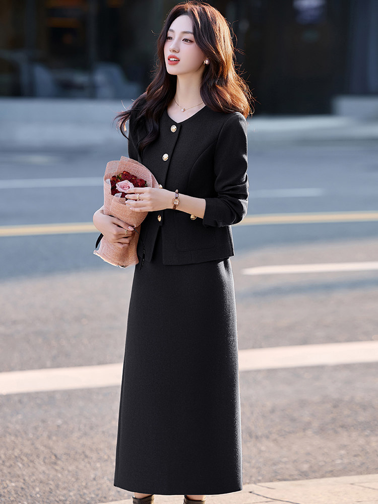 小香风气质毛呢套装裙女2025秋冬新款超好看短外套半身长裙两件套,女装套装/套裙,涵墨