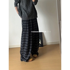 现货ZK8050-批65控98重磅美式磨毛格子阔腿垂感直筒大码休闲裤，男装休闲裤，电商A059