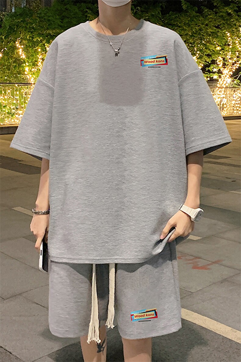 套装！华夫格套装短袖T恤短裤男TZ191-特P38,男装T恤,电商B367