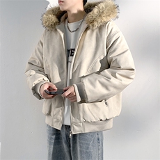 现货扎染PU皮棉服男冬季加厚连帽棉衣座山雕大毛领外套M090-P120，男装棉衣，星座308B-2