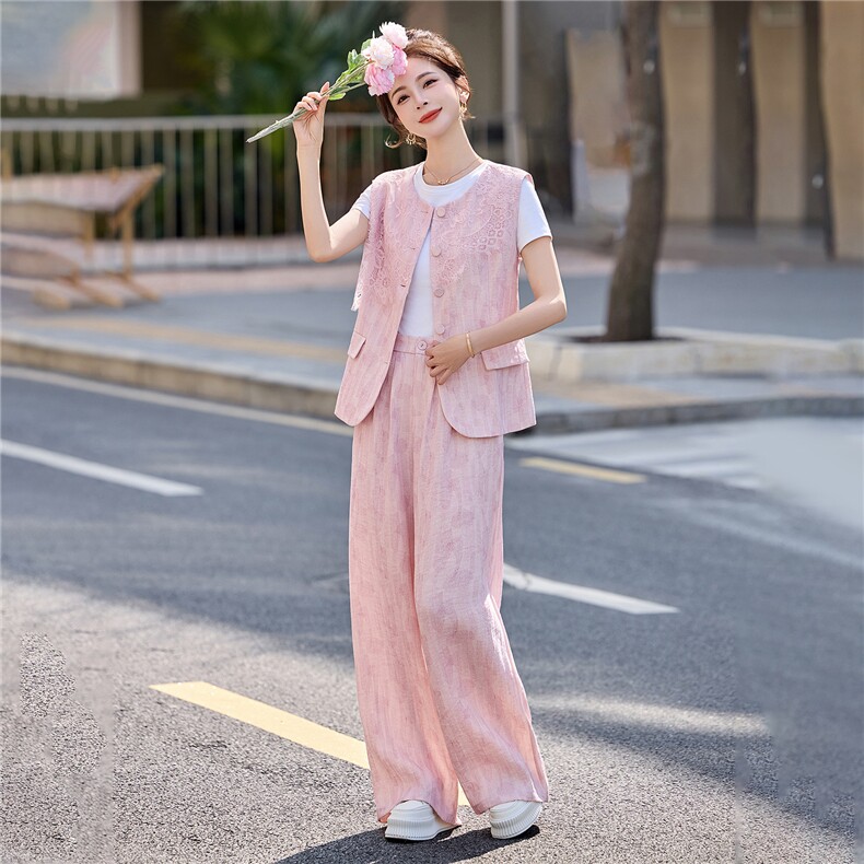 时尚套装女2026夏新款高级感气质轻熟风洋气马甲休闲阔腿裤三件套,女装套装/套裙,艾仟回(原伊仟回)