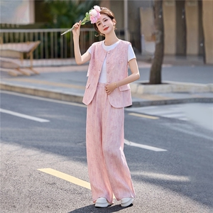 时尚套装女2026夏新款高级感气质轻熟风洋气马甲休闲阔腿裤三件套图片