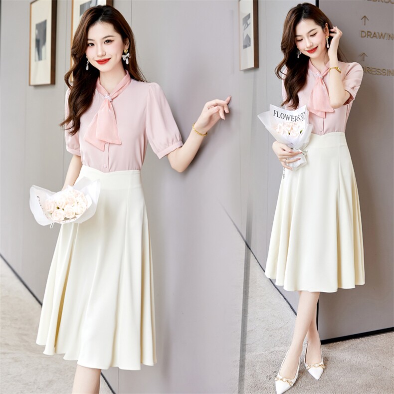小香风套装女夏季新款轻奢高级感小洋装薄款短袖上衣半身裙两件套，女装套装/套裙，时尚俏佳人