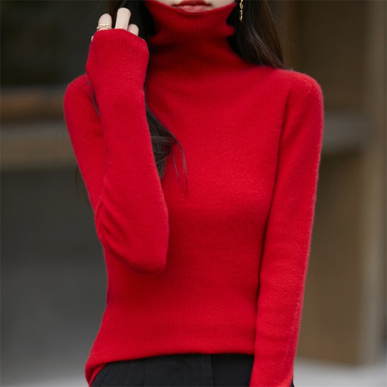 时尚修身堆堆领女士衫优雅百搭舒适保暖,女装羊绒衫,昭美羊绒