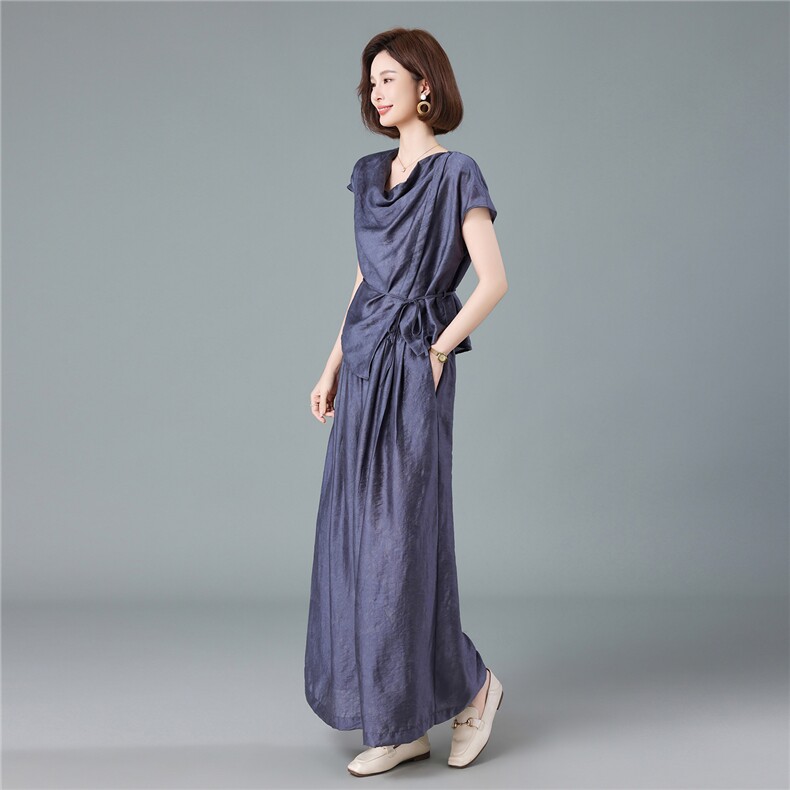 2026夏季新款轻奢莱赛尔荡领轻熟套装两件套,女装套装/套裙,深水步