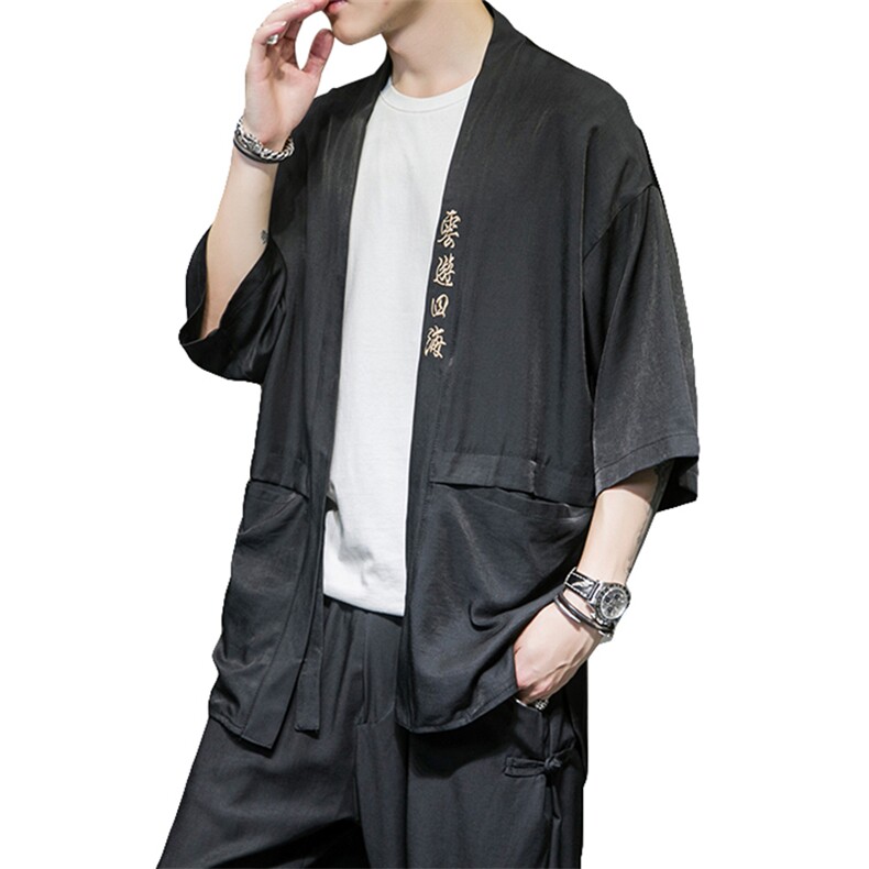 中国风七分袖薄冰丝防晒衣服开衫男刺绣夹克4003-1-JK02P55控78,男装夹克,电商A005