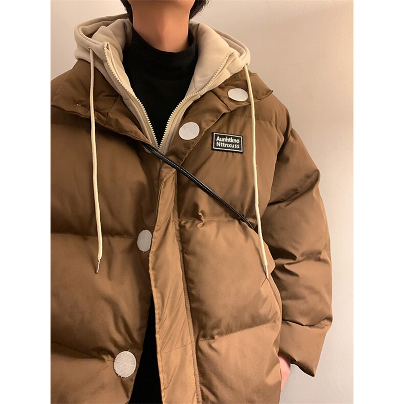 假两件连帽棉衣男加厚美式复古面包服外套V8023/P88,男装棉衣,电商D202-1