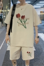 ！2024夏季新款潮流男士华夫格短袖套装学生一套HTZ18P50，男装T恤，电商B220