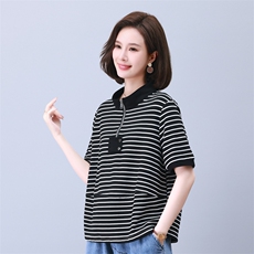 夏季T恤女2025年新款中年妈妈宽松时尚短袖休闲牛仔裤，女装衬衫，叶笙衣