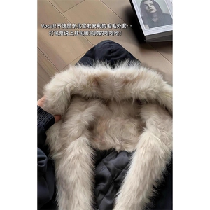 现货重磅硬挺boxy羽绒棉衣座山雕猫耳大毛毛领麂皮棉服冬外套图片