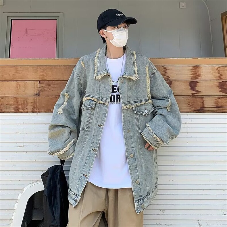 复古毛边做旧破洞牛仔外套男春秋外套HN08P55,男装夹克,星座1116-2