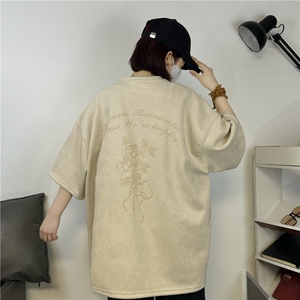 麂皮绒烧花美式复古街头潮牌t恤重磅中性XZ301B-JB4301-p28图片