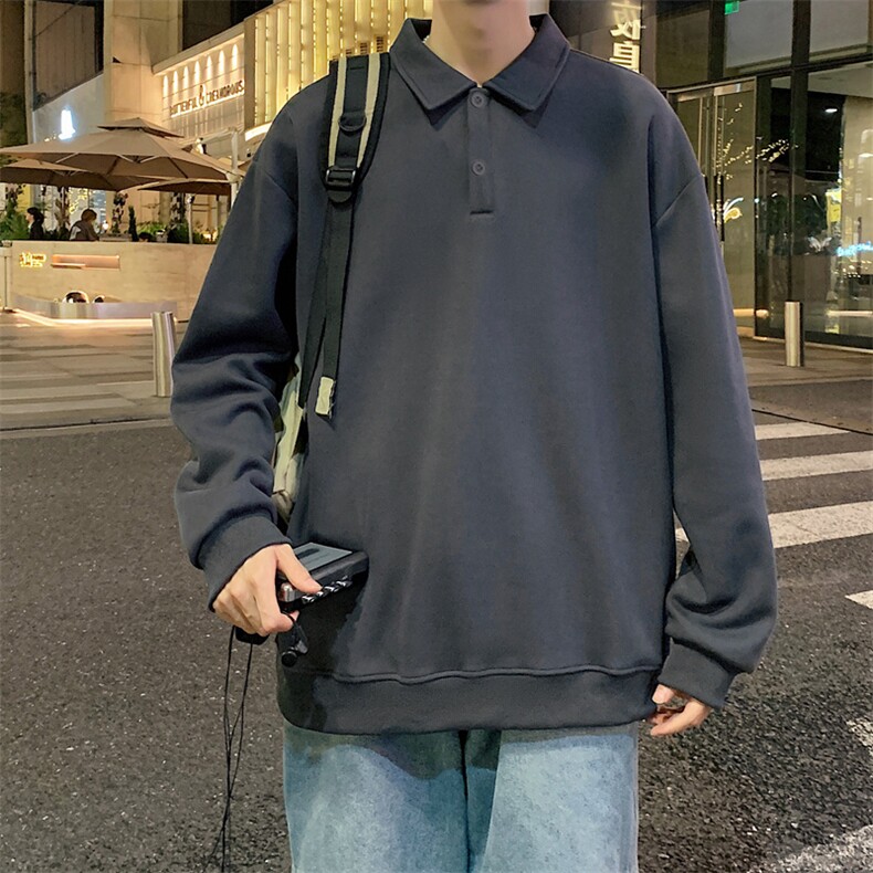 抖音得物高品质二开230克精梳珠地光版纯色宽松长袖T恤翻领POLO衫,男装T恤,电商A486