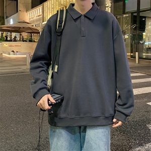 抖音得物高品质二开230克精梳珠地光版纯色宽松长袖T恤翻领POLO衫图片