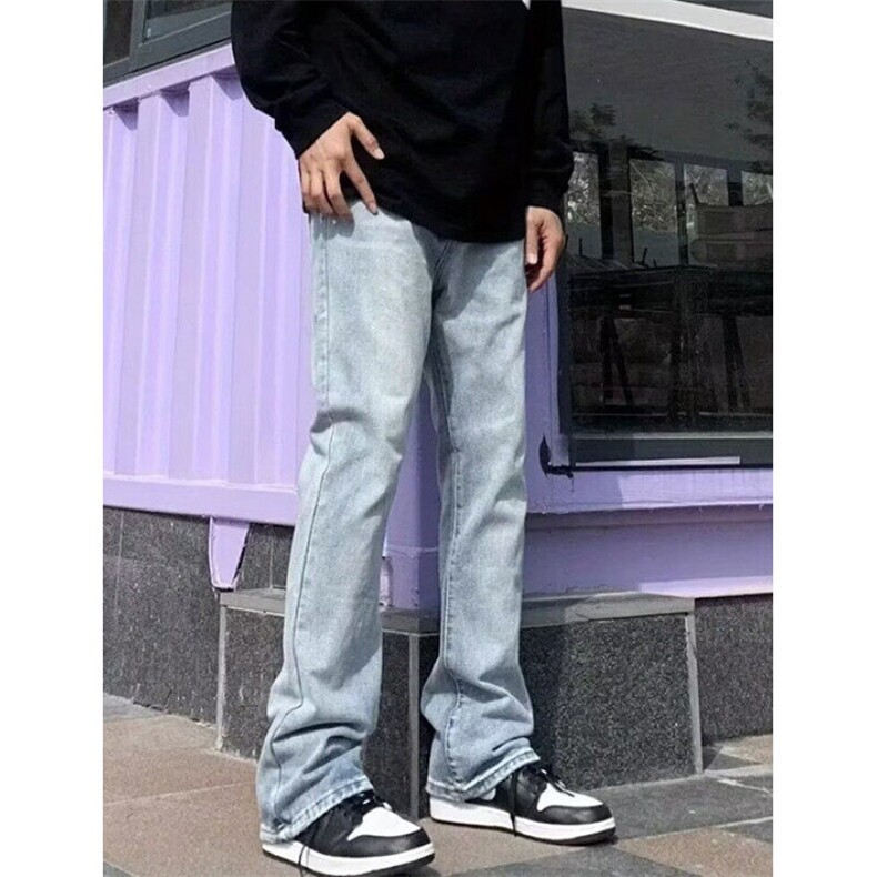 美式高街浅蓝色微喇牛仔裤男vibe宽松直筒显瘦休闲N707,男装牛仔裤,星座1116A（原606A-3）