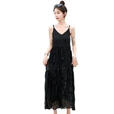褶皱吊带裙2023年夏季时尚潮流舒适简约长裙仙女裙连衣裙，女装连衣裙，冬木谷雨