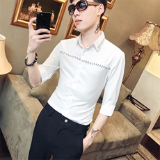 19春夏新款潮流男修身刺绣衬衫夜店发型七分袖衬衣社会风D454，男装衬衫，星座419（原A233）