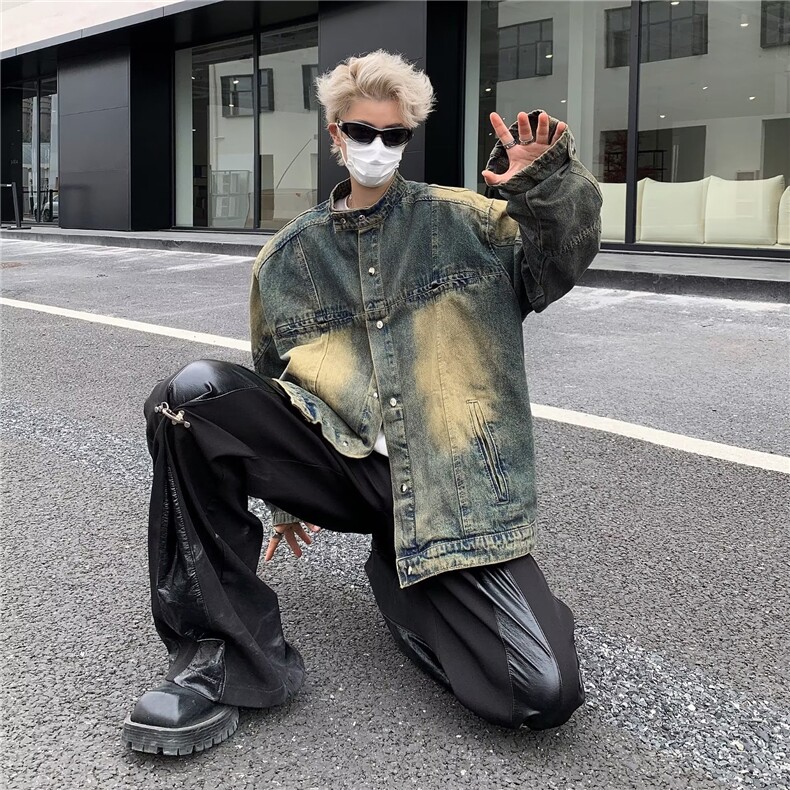 港风文艺纯色夹克男春秋宽松潮流长袖外套复古百搭,男装夹克,星座716-3