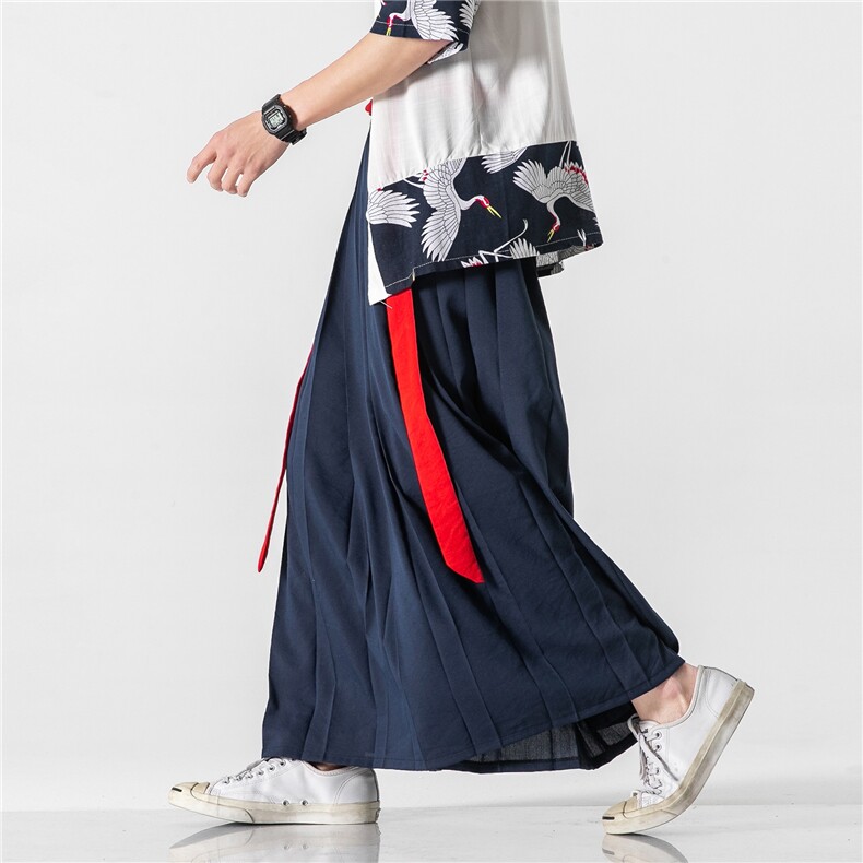风汉服古风宋裤一片式裙绑带裙裤情侣款百褶马面裙 K129/P85图片