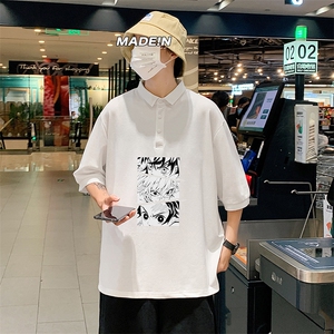 PL57176-P35 翻领短袖polo衫男大码胖子半袖t恤男有领保罗衫 模特图片