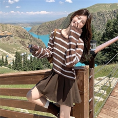 美拉德氛围感套装裙女2025秋新款小个子条纹针织上衣百褶裙两件套，女装套装/套裙，2C135
