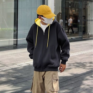抖音得物二开美式高街重磅结构双层撞色连帽卫衣开衫外套W116图片