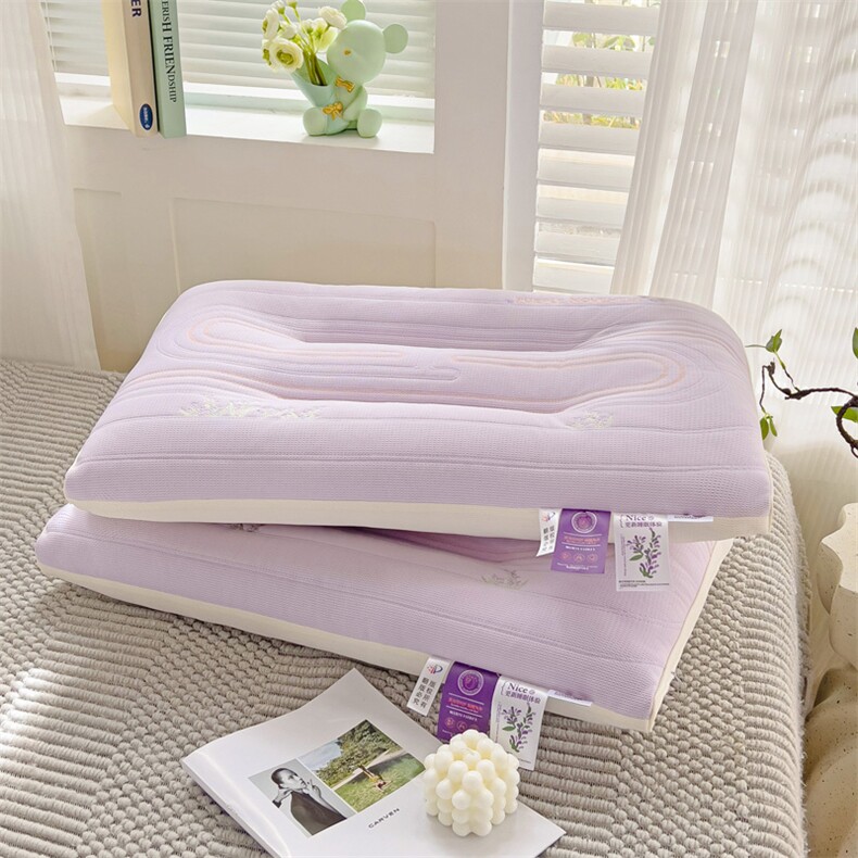 新品枕芯天然草本薰衣草定型护颈低枕头枕芯曲线彩绣薰衣草定型枕，枕套/枕芯，一起卖家纺