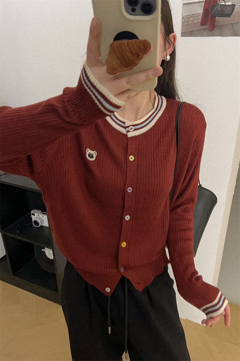 2025春秋冬新款圆领爱心刺绣毛衣开衫外套女针织衫上衣羊毛衫,针织衫/毛衣,佰米娇羊绒