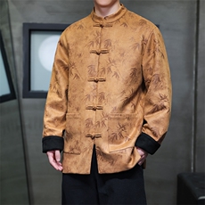 2025新款秋季麂皮绒烫金竹叶风盘扣夹克外套JK1818-P110，男装夹克，电商A021