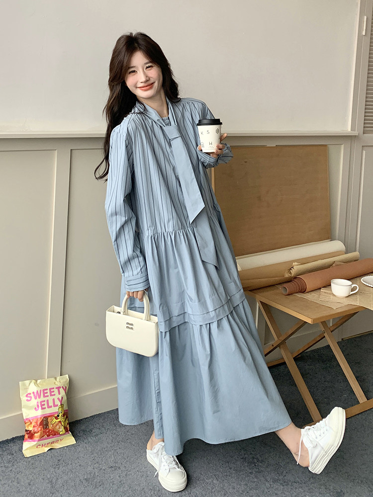 春现盐系浅蓝色条纹休闲风连衣裙B190-5010-P135-K198,女装连衣裙,2B190