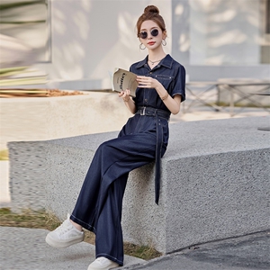 (新款现货)2026夏时尚显瘦减龄天丝牛仔连体阔腿裤女(配腰带)图片 (新款现货)2026夏时尚显瘦减龄天丝牛仔连体阔腿裤女(配腰带)图片