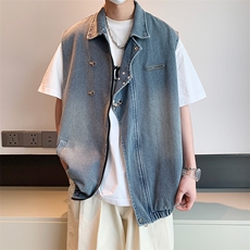 MJ150/P60高品质星空纹飞机扣新中式风牛仔马甲潮男无袖外套，男装背心/马甲，电商基地A050