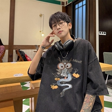 量大优供视频240g重磅美式炒雪花水洗做旧短袖t恤STX520-特P25，男装T恤，电商B371