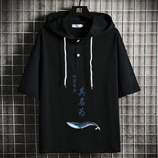 LD54261-P45NASA连帽短袖t恤男大码胖子带帽五分袖中袖网格，男装T恤，电商A040A