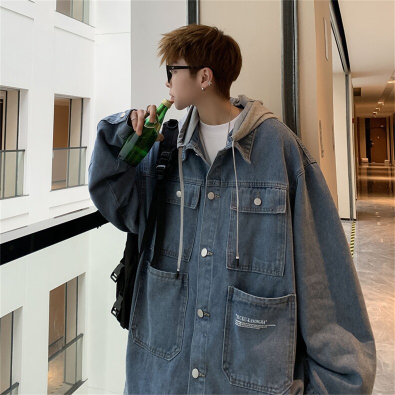 春秋新款港风潮牌ins连帽夹克宽松百搭工装牛仔外套W7712-P70,男装夹克,星座512-3