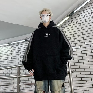 秋冬潮流百搭休闲宽松条纹刺绣连帽卫衣WM164-P58图片