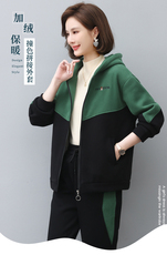 2023年秋冬季加绒拼接开衫连帽长袖卫衣，女装卫衣/绒衫，依倍林