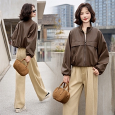 小个子皮衣女短款2025春秋新款时尚机车皮夹克立领宽松百搭外套潮，女装皮衣，潮流依族