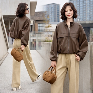 小个子皮衣女短款2025春秋新款时尚机车皮夹克立领宽松百搭外套潮图片