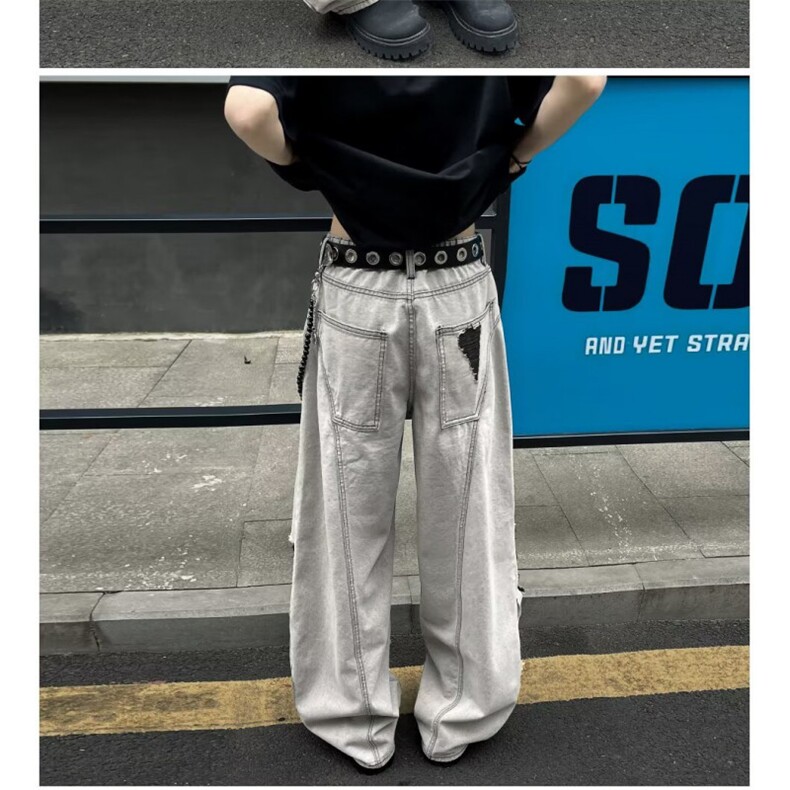 AK1960-P60港风新款嘻哈ins高街潮流痞帅牛仔裤,女装休闲裤,星座617A-2