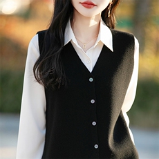 25春秋款纯羊毛针织马甲女V领拉链无袖背心宽松毛衣休闲坎肩上衣，女装马甲，哲奥羊绒