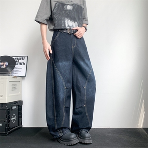 解构阔腿廓形弯刀裤男潮牌美式铆钉设计感牛仔裤裤子N0639-P53图片